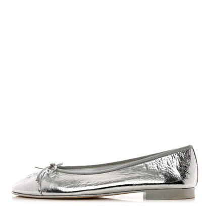 Chanel Metallic Aged Calfskin Cap Toe CC Ballerina Flats 40.5 Silver 1 of 15
