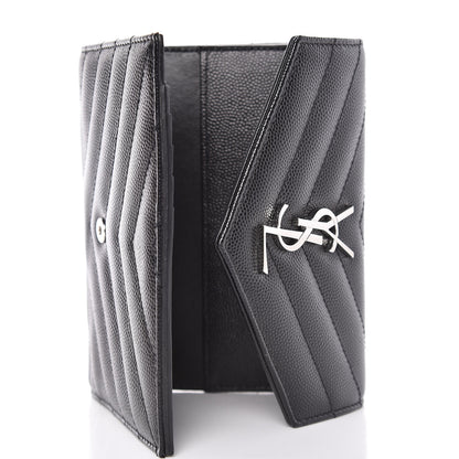 Saint Laurent Grain De Poudre Matelasse Chevron Small Monogram Passport Case Black 5 of 8