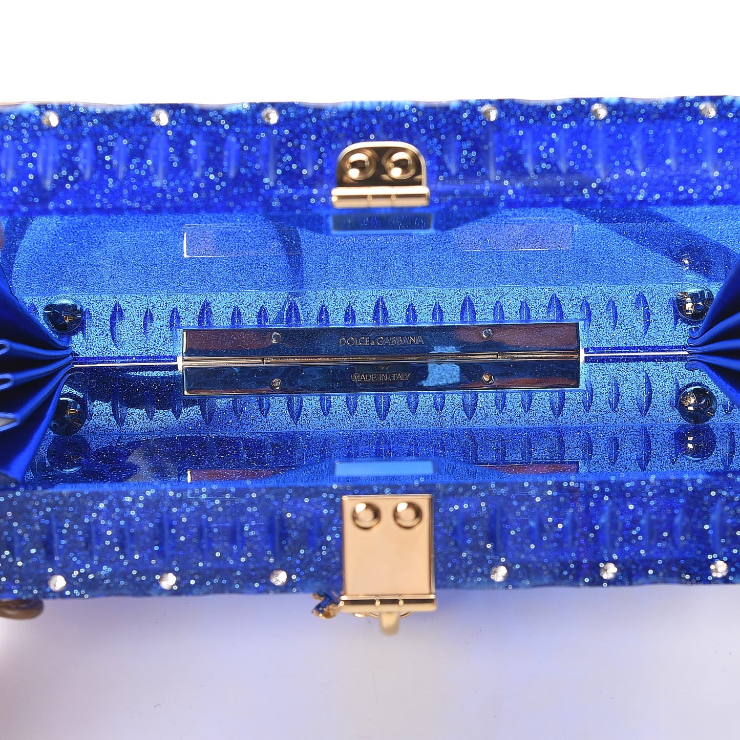 Crystal Embellished Plexiglass Dolce Box Clutch Blue