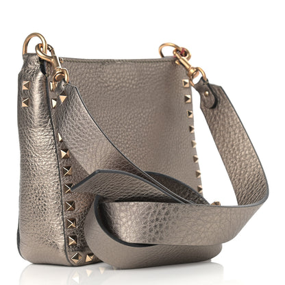 Valentino Garavani Metallic Pebbled Calfskin Mini Rockstud Flip-Lock Messenger Bag Sasso 3 of 8