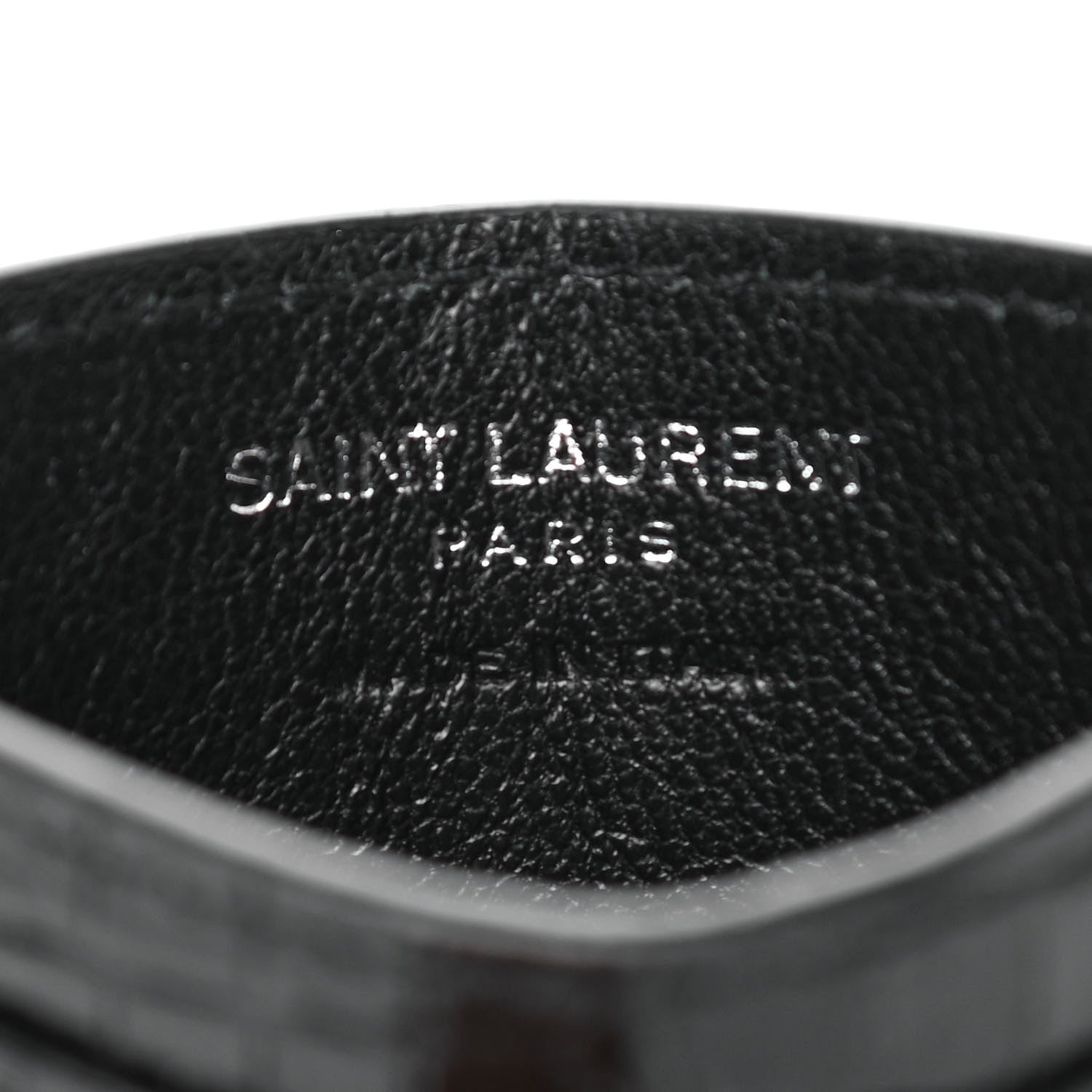 Saint Laurent Calfskin Crocodile Embossed Monogram Credit Card Case Black 6 of 9