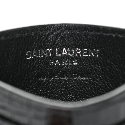 Saint Laurent Calfskin Crocodile Embossed Monogram Credit Card Case Black 6 of 9