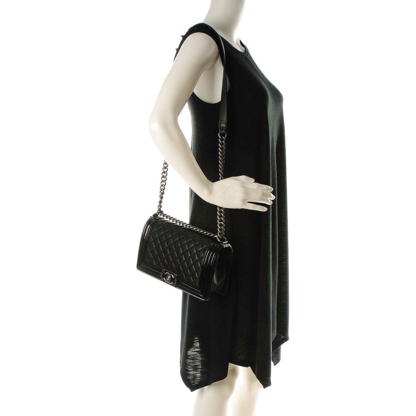 Goatskin Quilted Patent Medium Duo Boy Flap Black