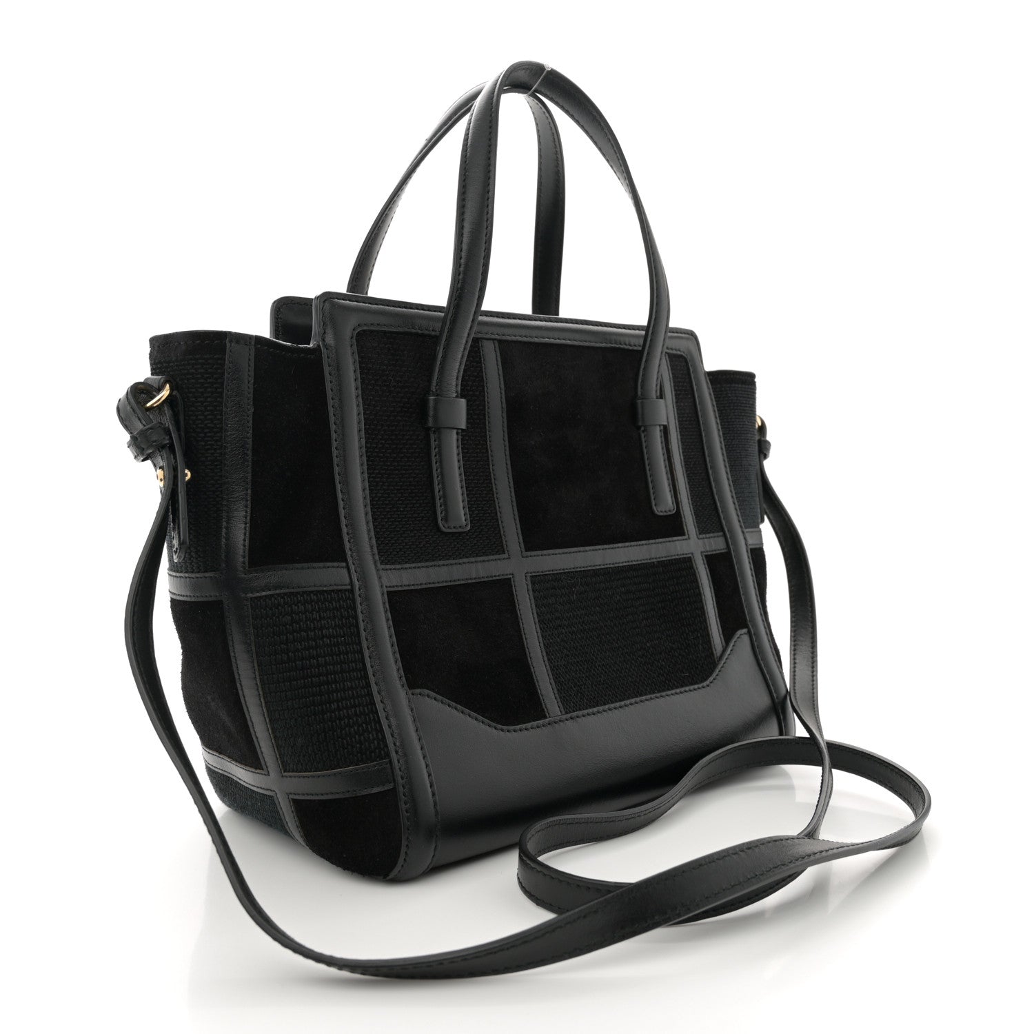 Salvatore Ferragamo Calfskin Suede Patchwork Double Handle Small Amy Tote Black 3 of 11