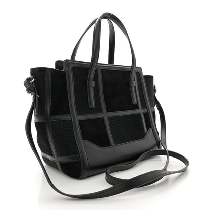 Salvatore Ferragamo Calfskin Suede Patchwork Double Handle Small Amy Tote Black 3 of 11