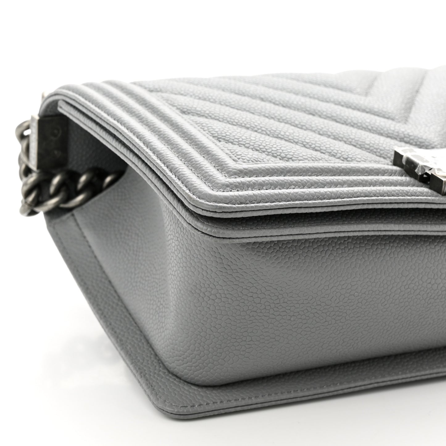 Caviar Chevron Quilted Medium Boy Flap Grey