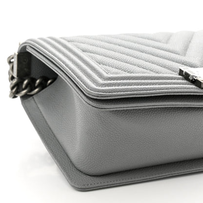 Chanel Caviar Chevron Quilted Medium Boy Flap Grey 9 of 10