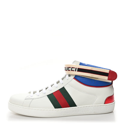 Gucci Calfskin Ayers Web Mens New Ace Stripe High Top Sneakers 8 White 1 of 8