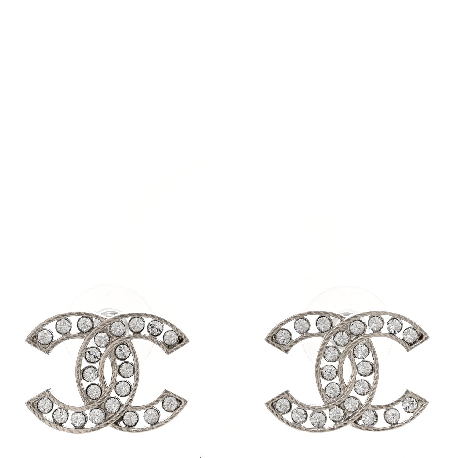 Chanel Crystal CC Earrings Silver 1 of 4