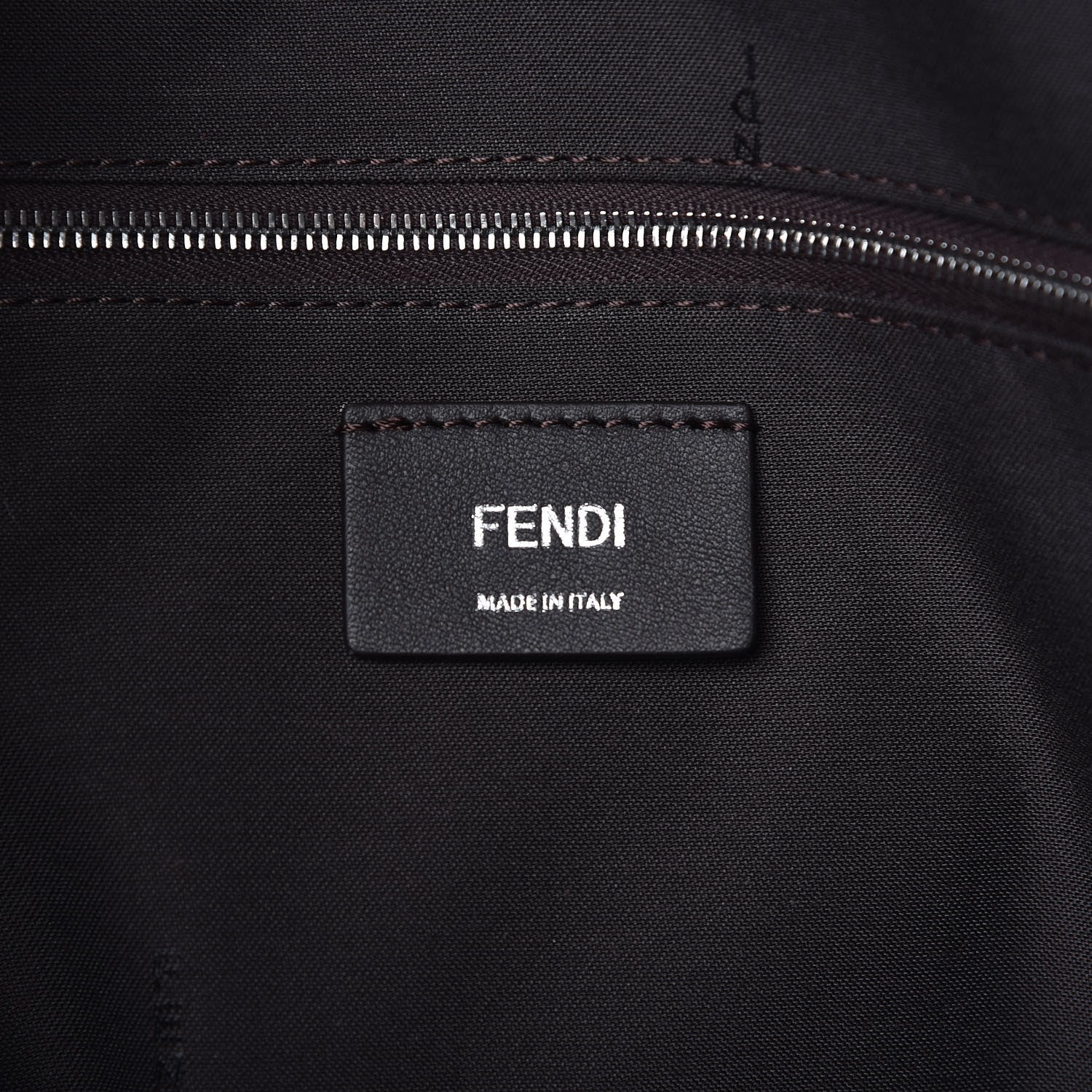 Fendi Glazed Fabric Vitello Century FF 1974 Stamp Patch Shopping Tote Mogano Panna Black 8 of 14
