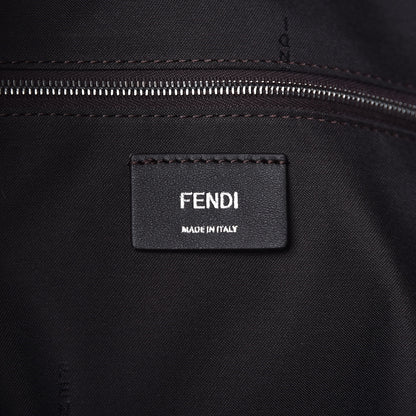 Fendi Glazed Fabric Vitello Century FF 1974 Stamp Patch Shopping Tote Mogano Panna Black 8 of 14