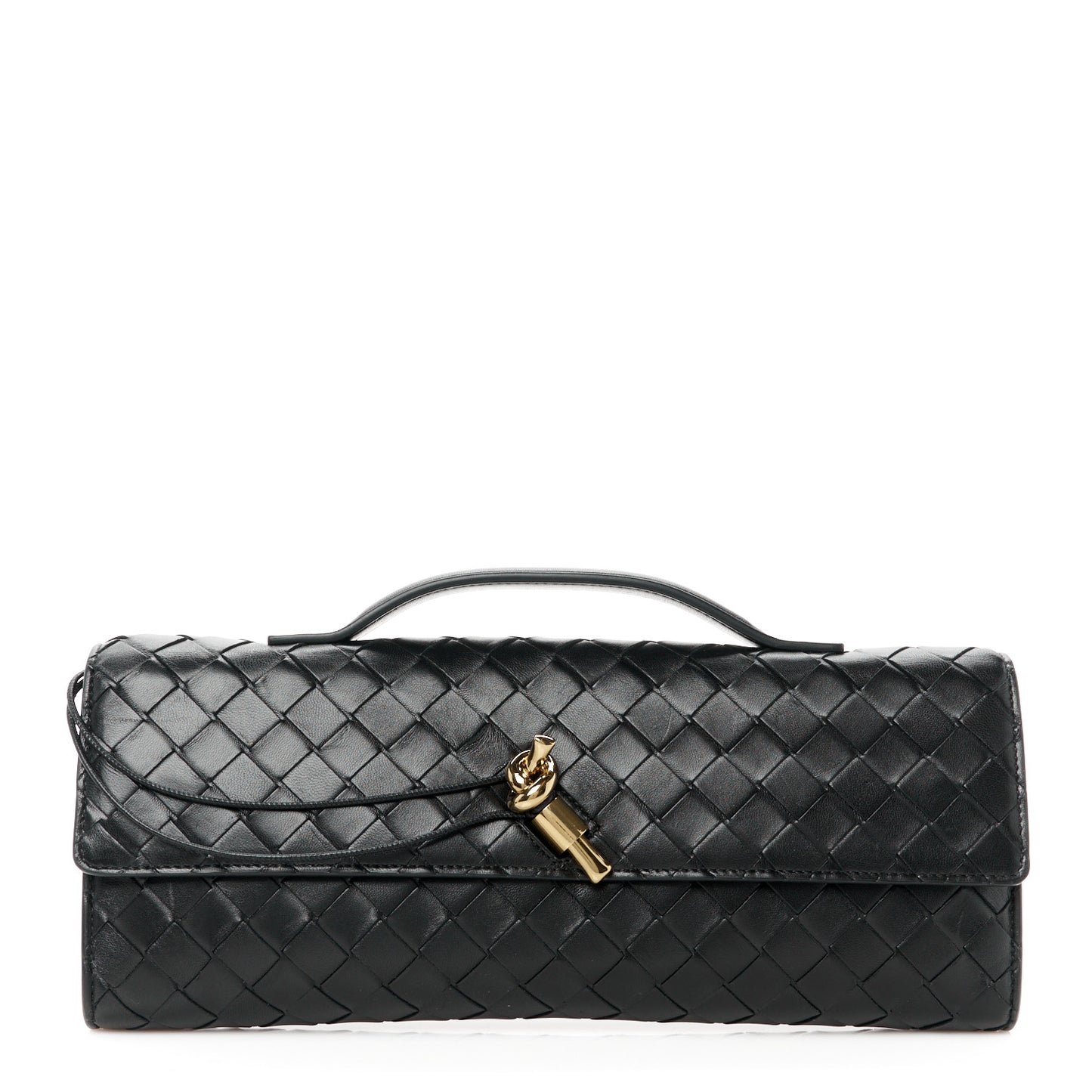 Nappa Intrecciato Long Andiamo Top Handle Clutch Black