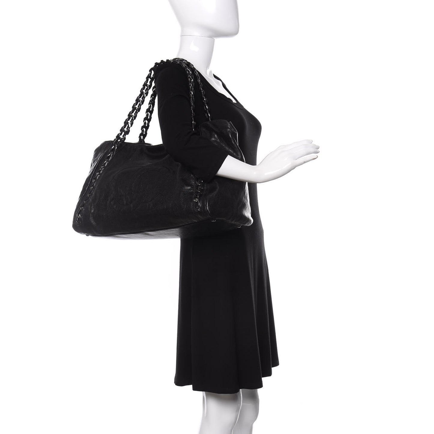 Glazed Caviar East West Modern Chain Tote Black