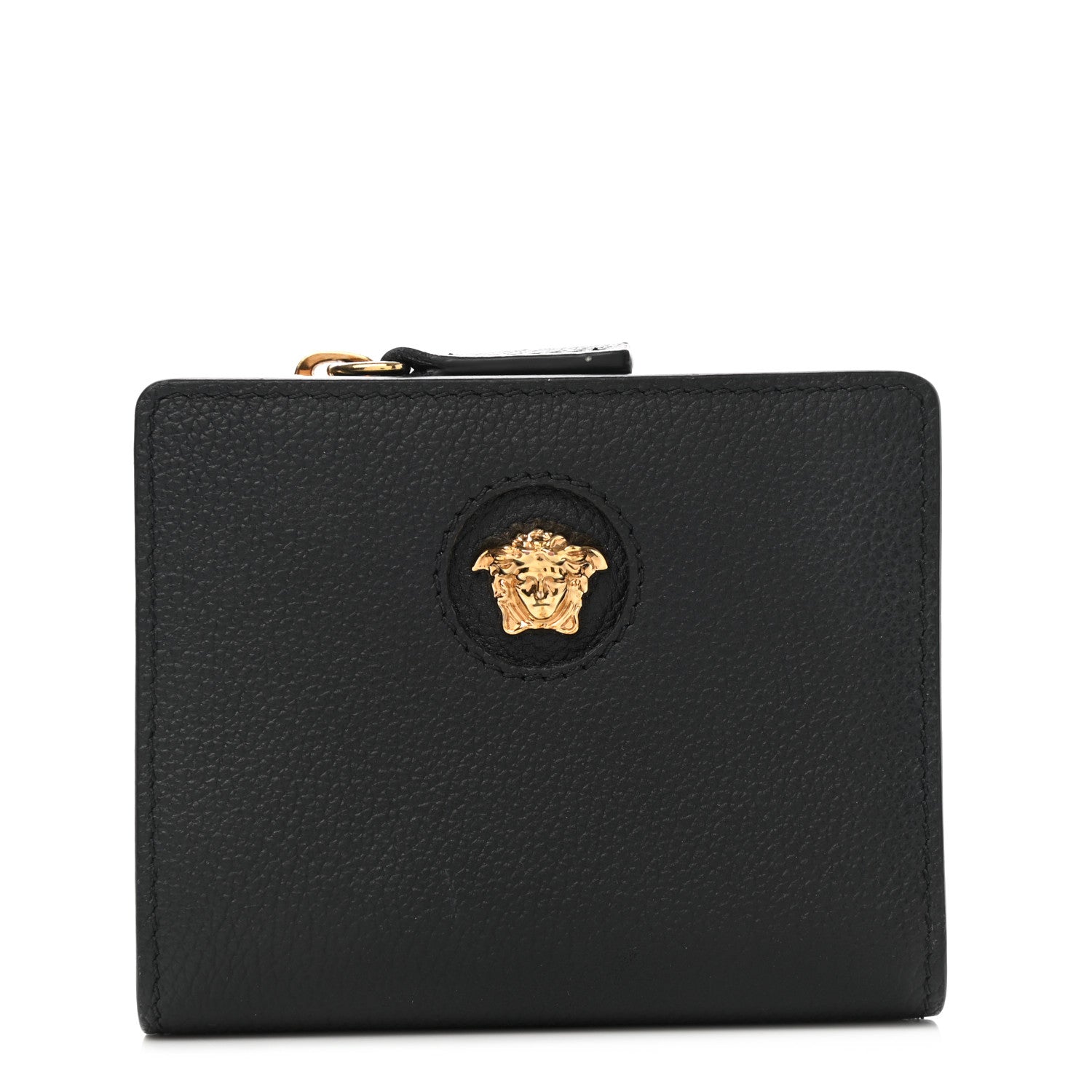 Versace Grained Calfskin Medusa Zip Card Holder Wallet Black 1 of 7