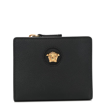 Versace Grained Calfskin Medusa Zip Card Holder Wallet Black 1 of 7
