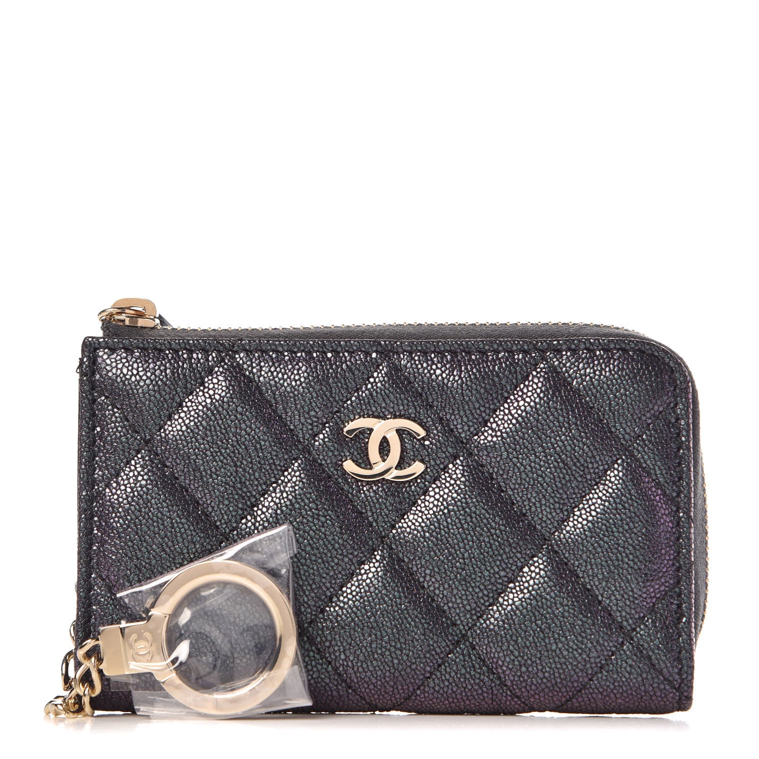 Chanel Iridescent Caviar Quilted Key Holder Case Black 2 of 16