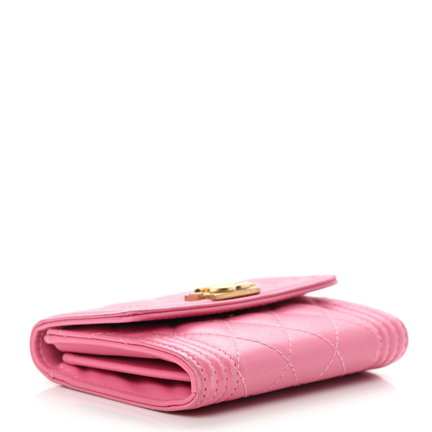 Lambskin Quilted Boy Card Holder Wallet Pink