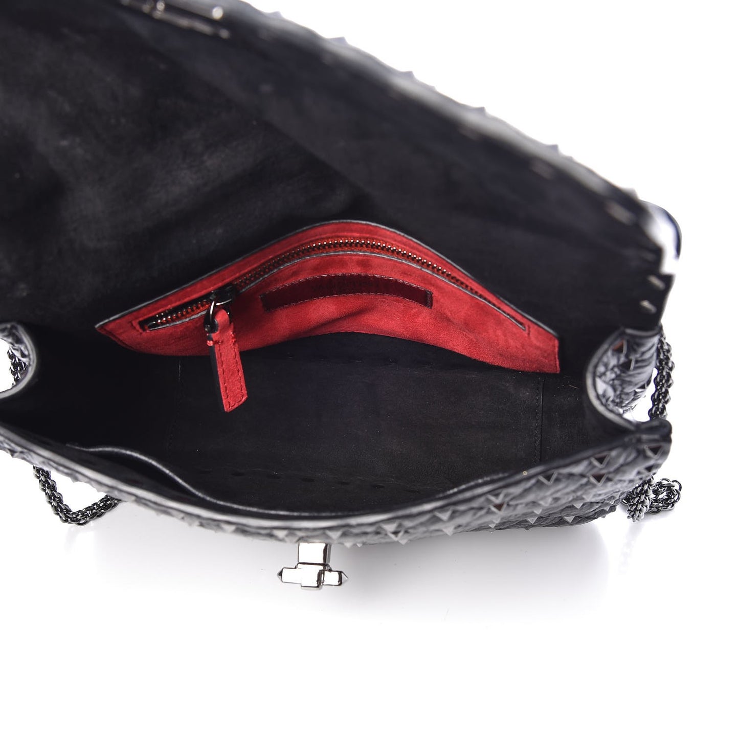 Craquele Nappa Medium Rockstud Spike Shoulder Bag Black