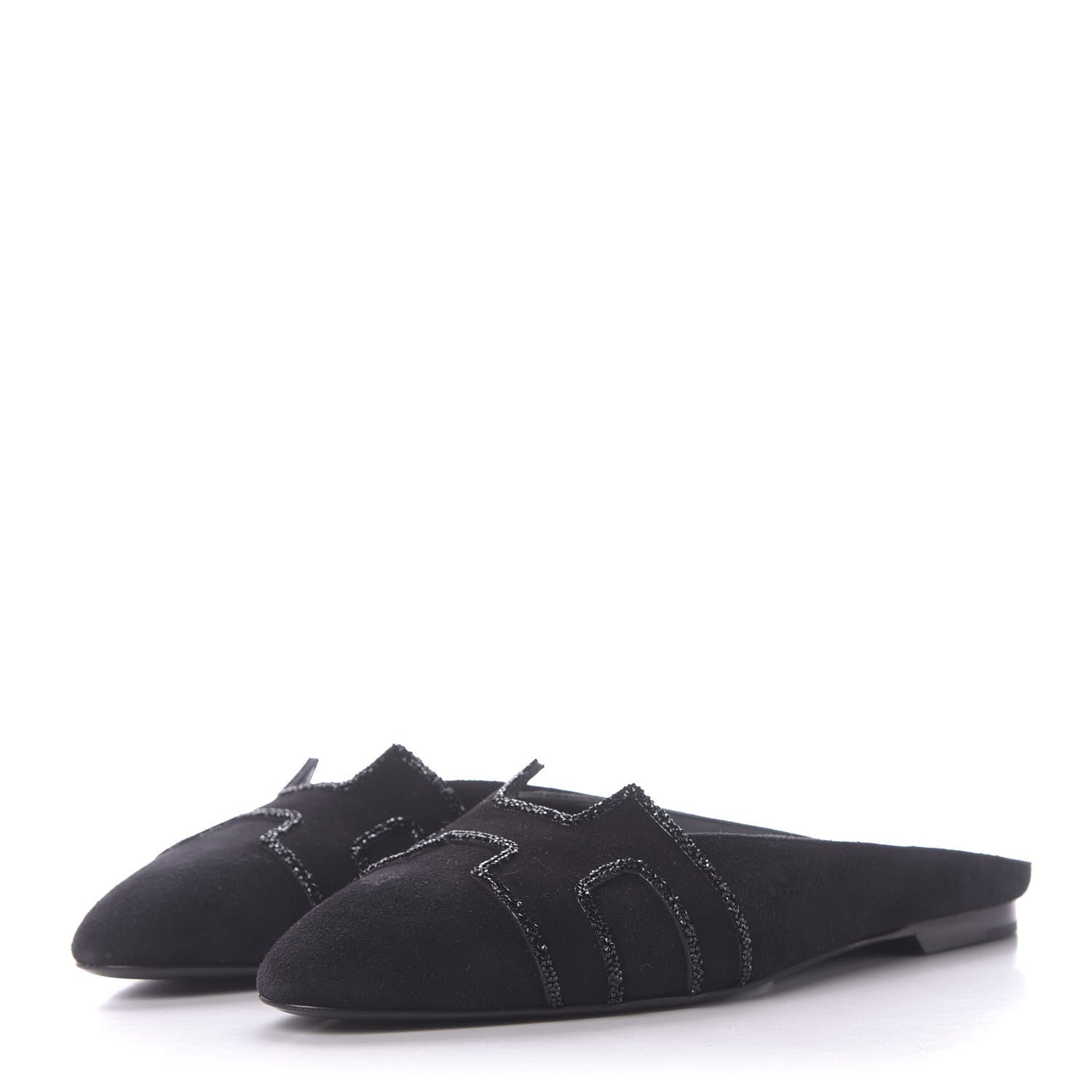 Hermes Suede Goatskin Rhinestone Roxane Mules 36.5 Black 3 of 11