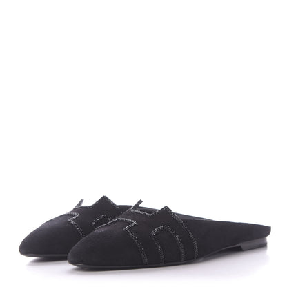 Hermes Suede Goatskin Rhinestone Roxane Mules 36.5 Black 3 of 11