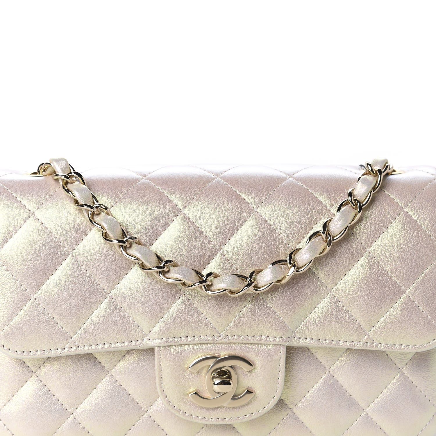 Chanel Iridescent Lambskin Quilted Mini Rectangular Flap Ivory 10 of 11
