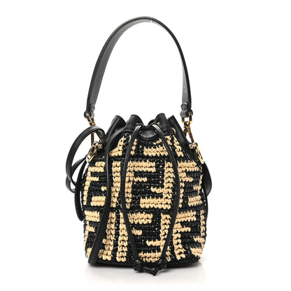 Fendi Raffia Vitello Seta F is Fendi FF Woven Mini Mon Tresor Bucket Bag Black Natural 1 of 10