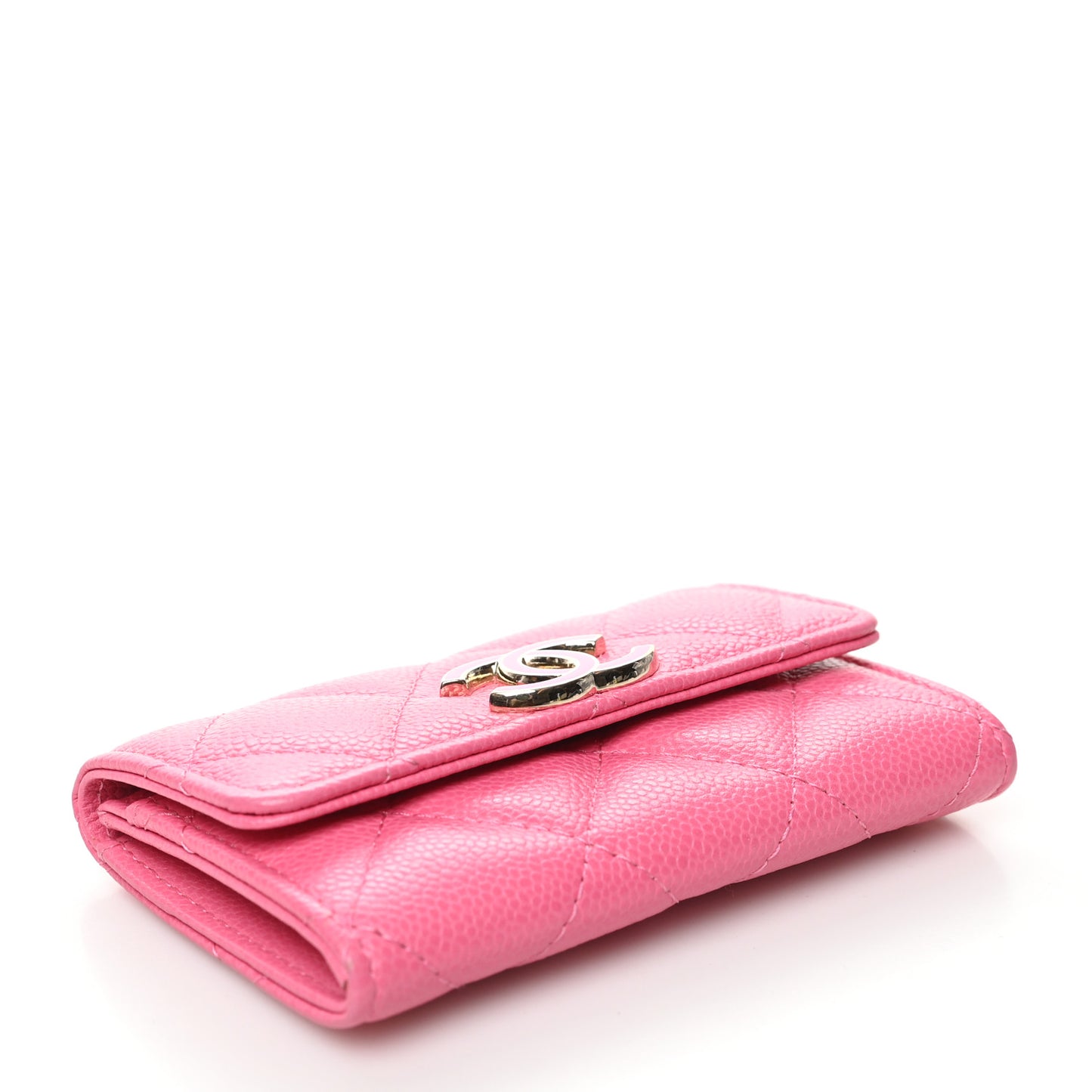 Caviar Quilted Flap Card Holder Pink