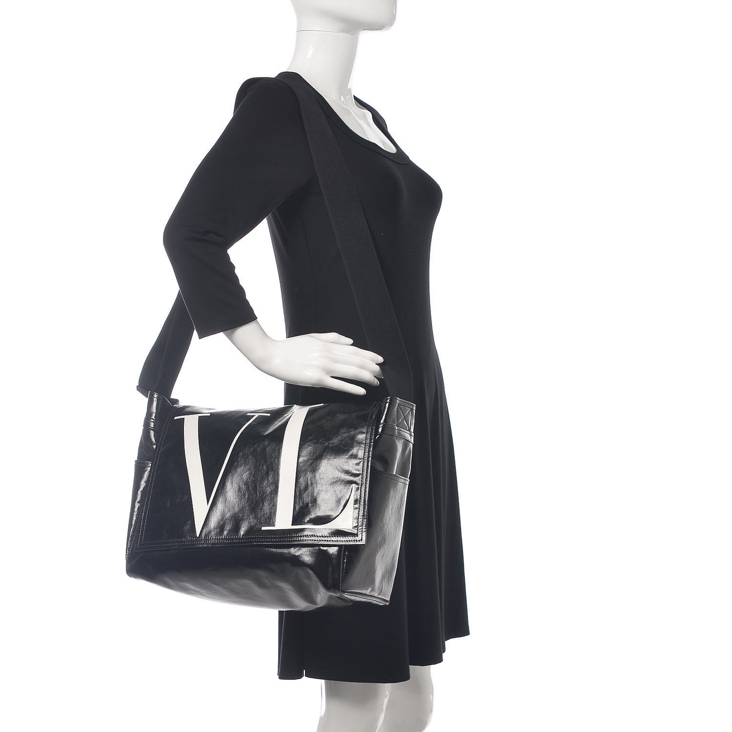 Shiny Canvas VLTN Medium Messenger Bag Black