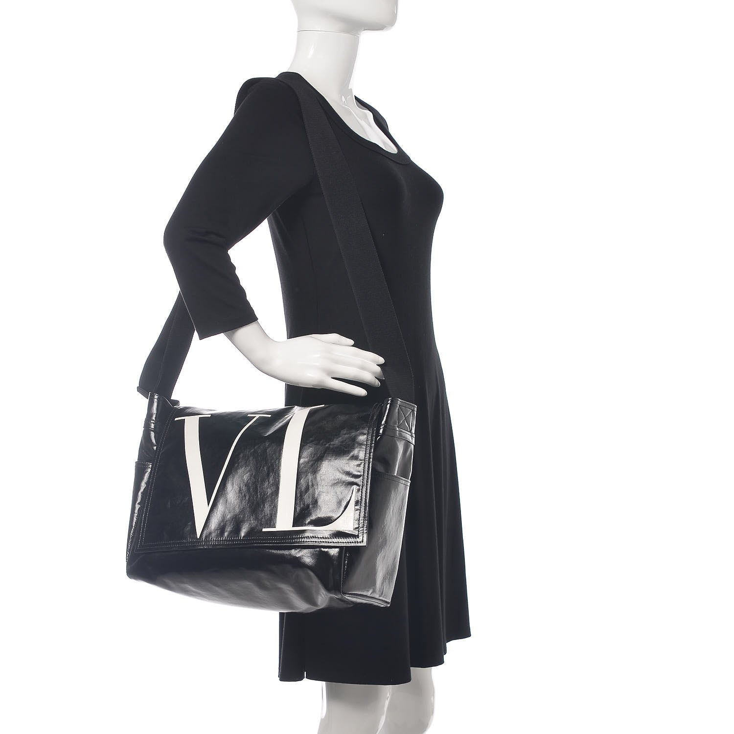 Valentino Garavani Shiny Canvas VLTN Medium Messenger Bag Black 2 of 8