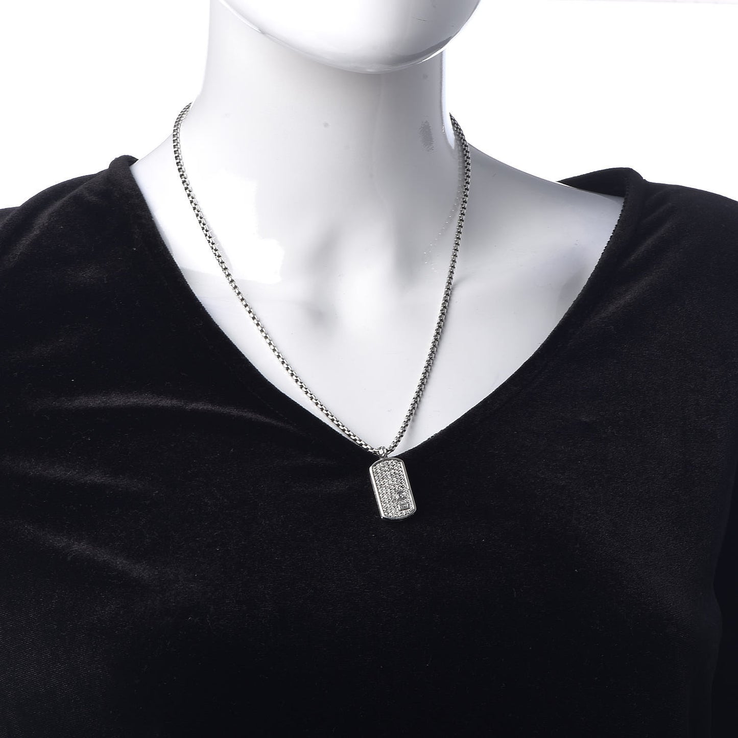 Sterling Silver Pave Diamond Small Dog Tag Pendant Necklace