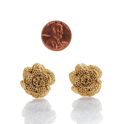 Chanel Camellia Crystal Clip On Earrings Gold 2 of 5