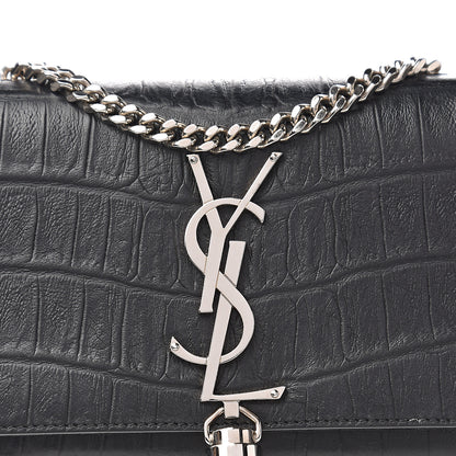 Saint Laurent Calfskin Crocodile Embossed Small Classic Monogram Kate Tassel Satchel Black 10 of 10