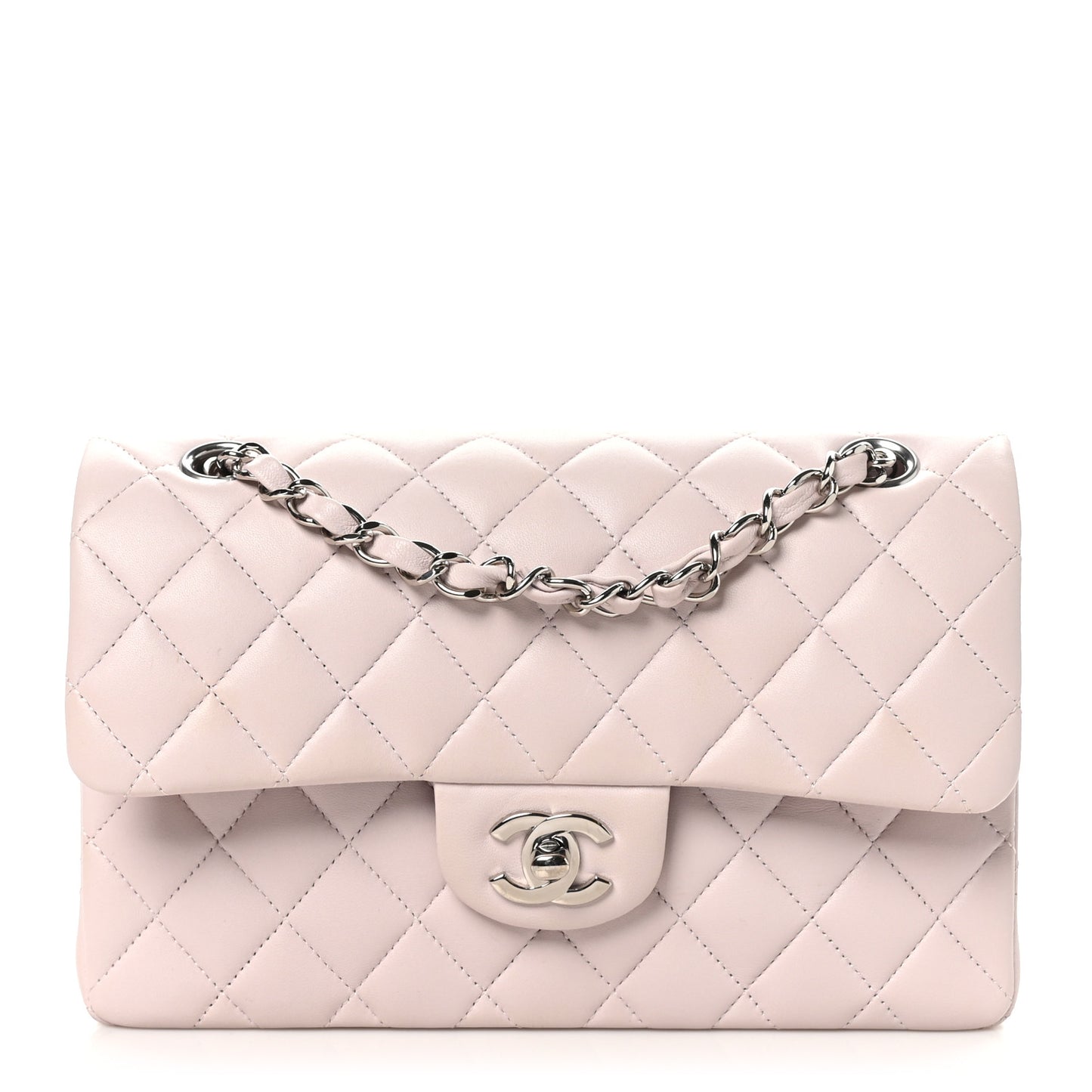 Lambskin Quilted Small Double Flap Light Pink