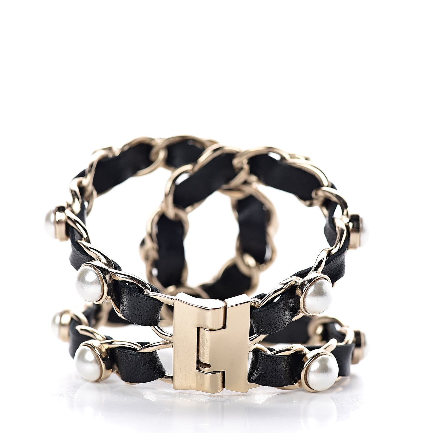 Lambskin Chain Pearl Bracelet Gold Black