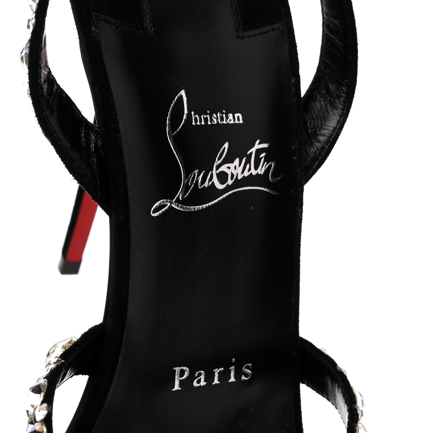 Christian Louboutin Veau Velours Crystal Embellished Emilie 100 Sandals 38 Black 6 of 9
