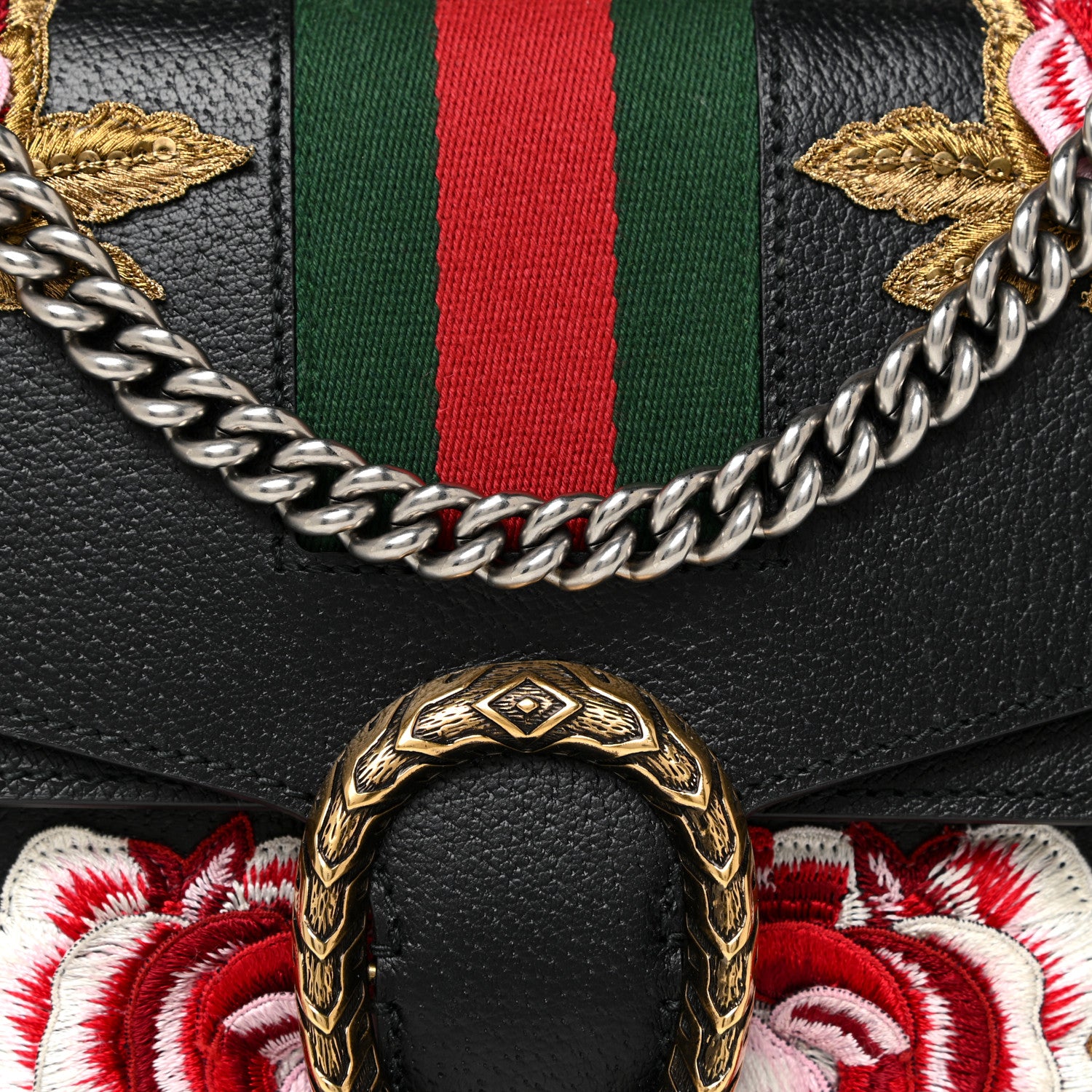 Gucci Calfskin Web Floral Embroidered Medium Dionysus Shoulder Bag Black 7 of 16