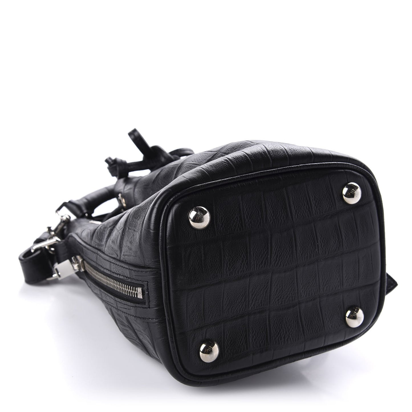 Calfskin Crocodile Embossed Small Emmanuelle Bucket Bag Black