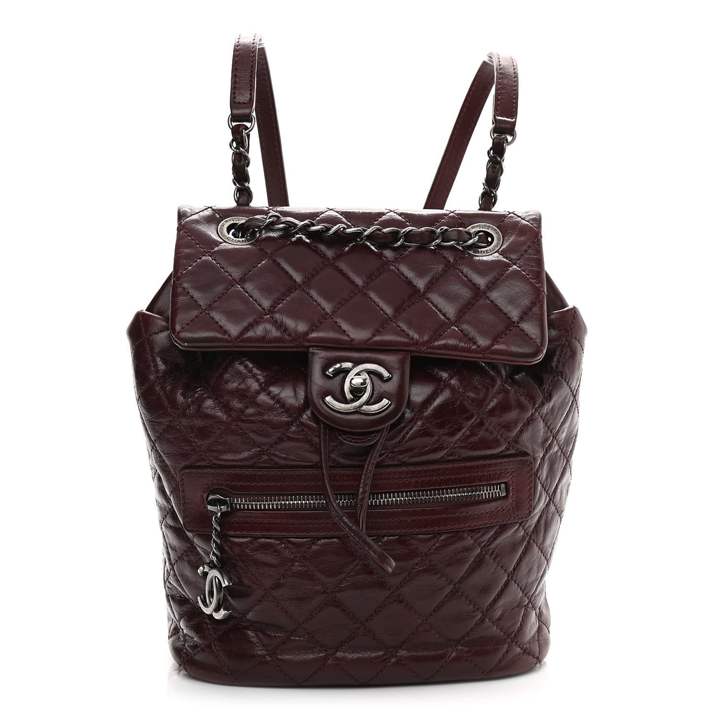 Glazed Calfskin Quilted Small Salzburg Backpack Burgundy
