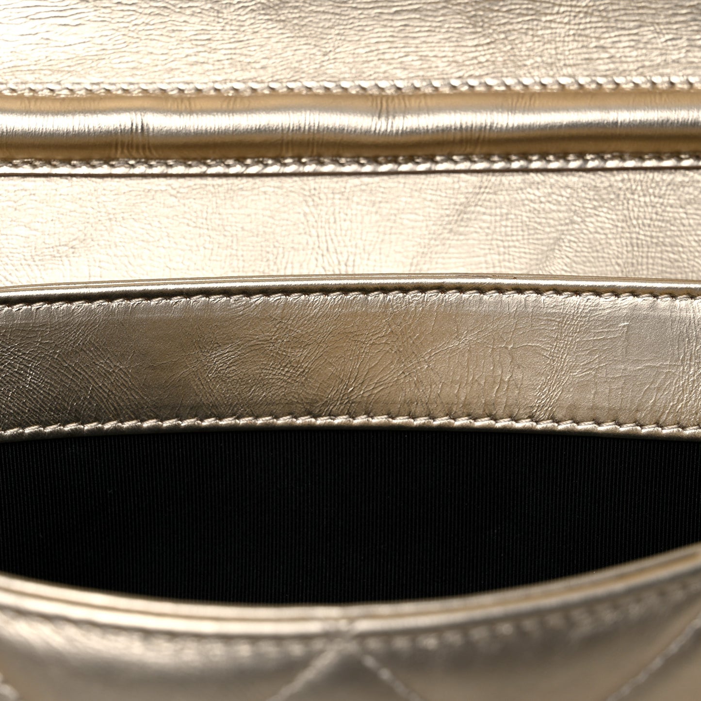 Metallalized Calfskin Quilted Retro Label Clutch Light Gold