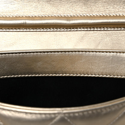 Chanel Metallalized Calfskin Quilted Retro Label Clutch Light Gold 12 of 14