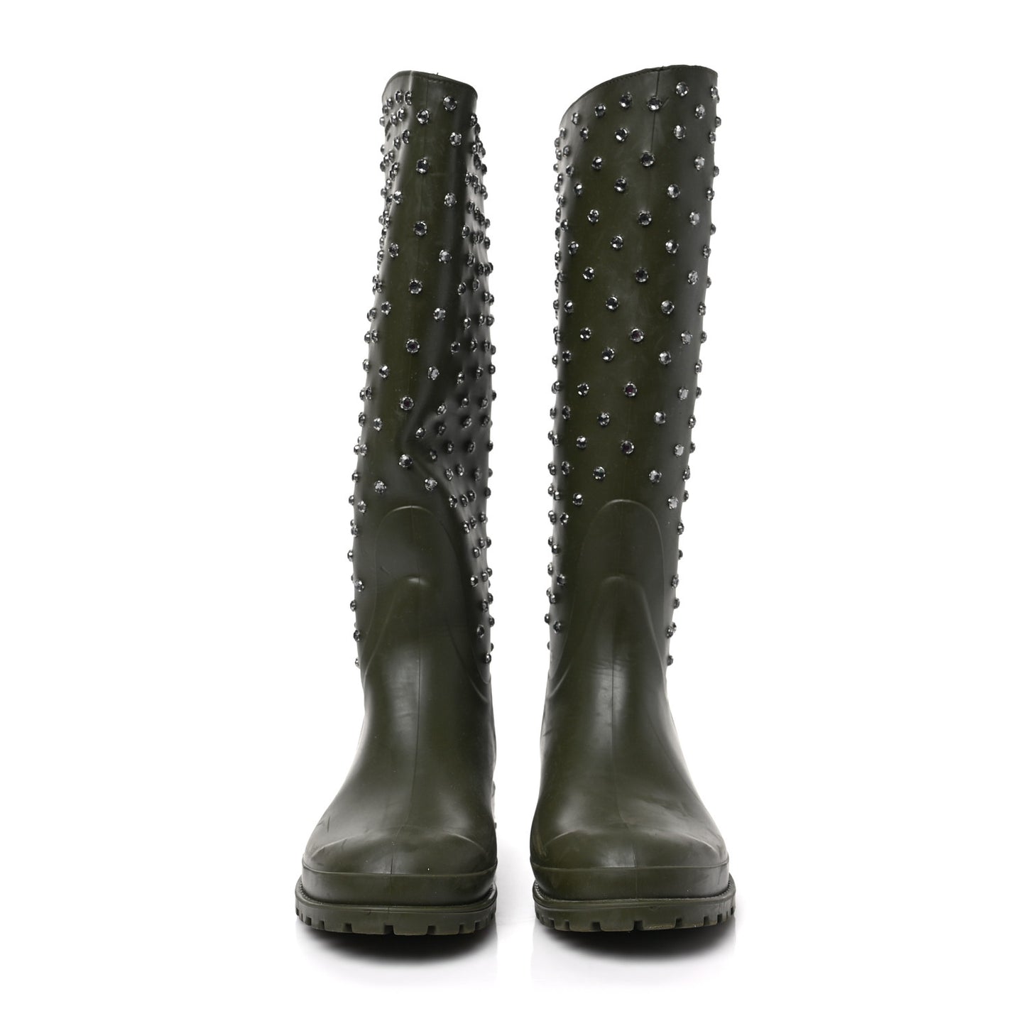 Rubber Studded Festival Rain Boots 38 New Kaki Fonce