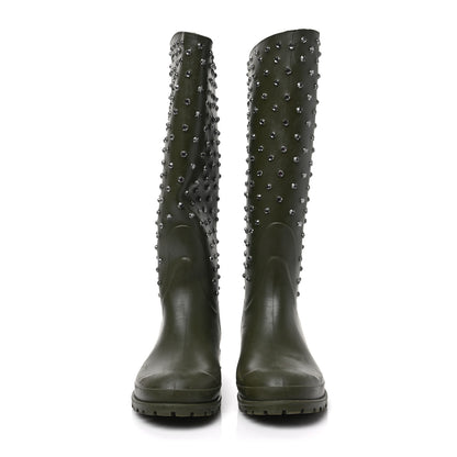 Saint Laurent Rubber Studded Festival Rain Boots 38 New Kaki Fonce 2 of 8