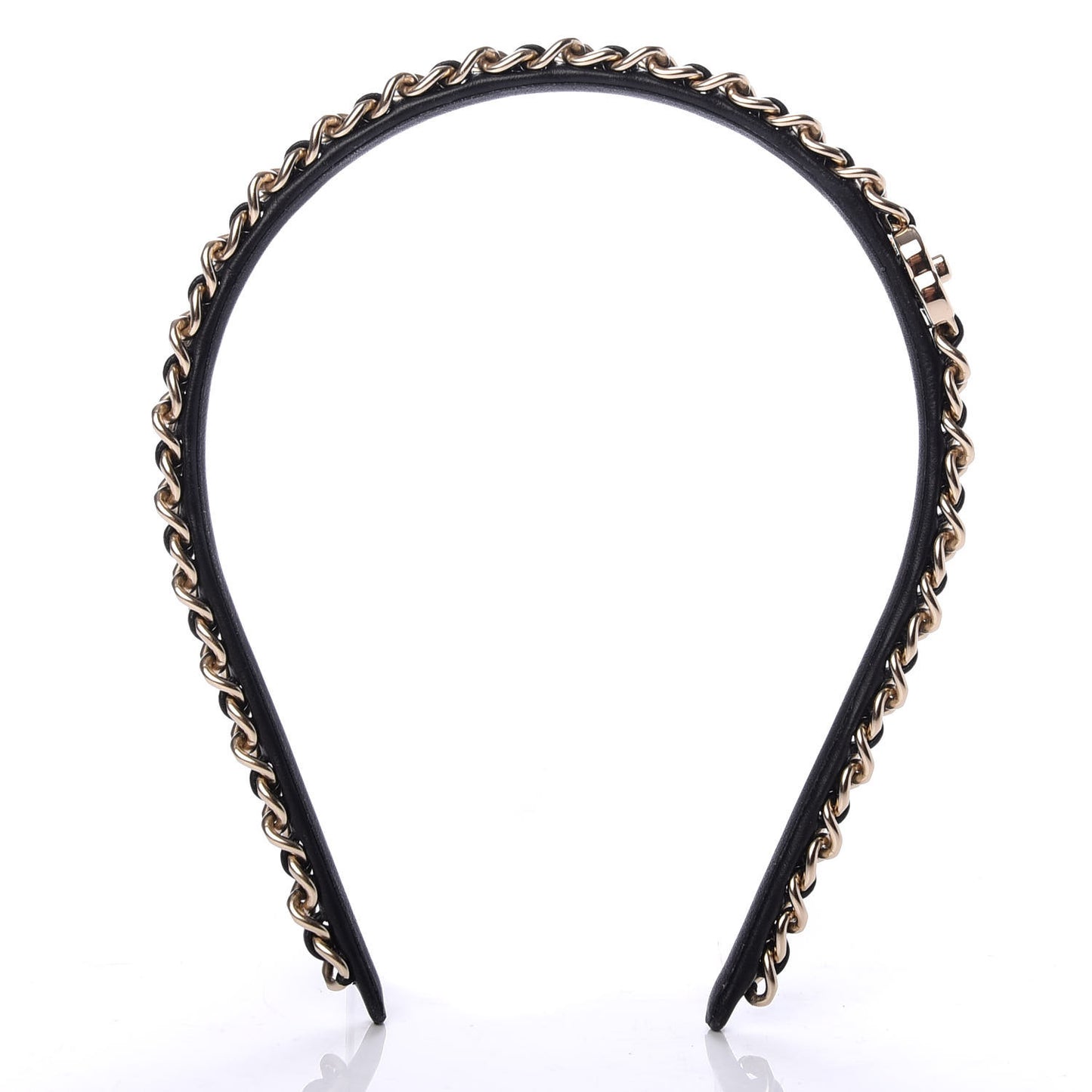 Metal Lambskin CC Turnlock Chain Headband Gold Black