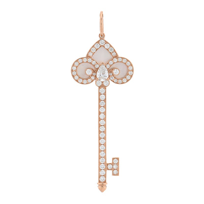 Tiffany 18K Rose Gold Diamond Mother of Pearl Fleur De Lis Key Pendant 1 of 4