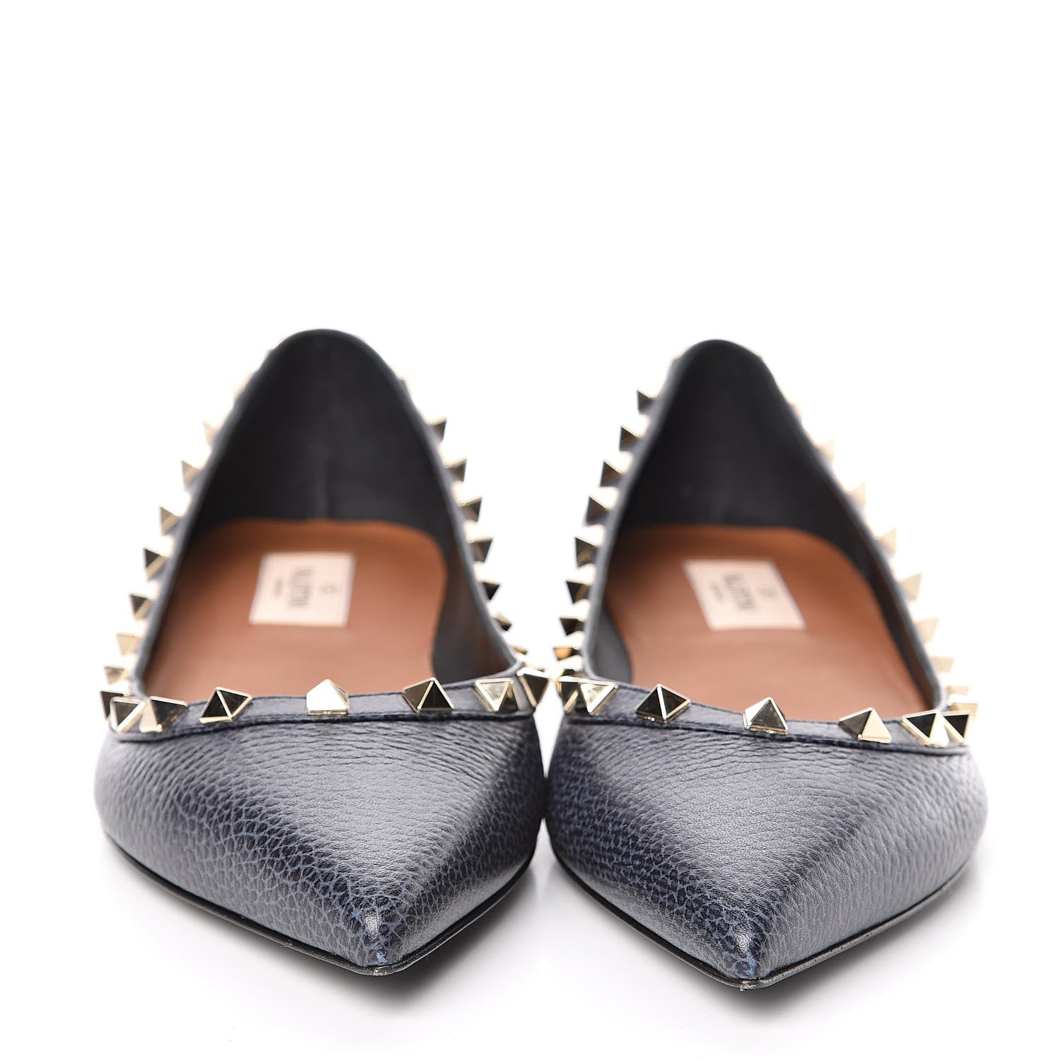 Valentino Garavani Pebbled Calfskin Rockstud Ballerina Flats 39.5 Deep Denim 2 of 10