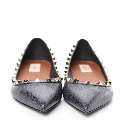 Valentino Garavani Pebbled Calfskin Rockstud Ballerina Flats 39.5 Deep Denim 2 of 10
