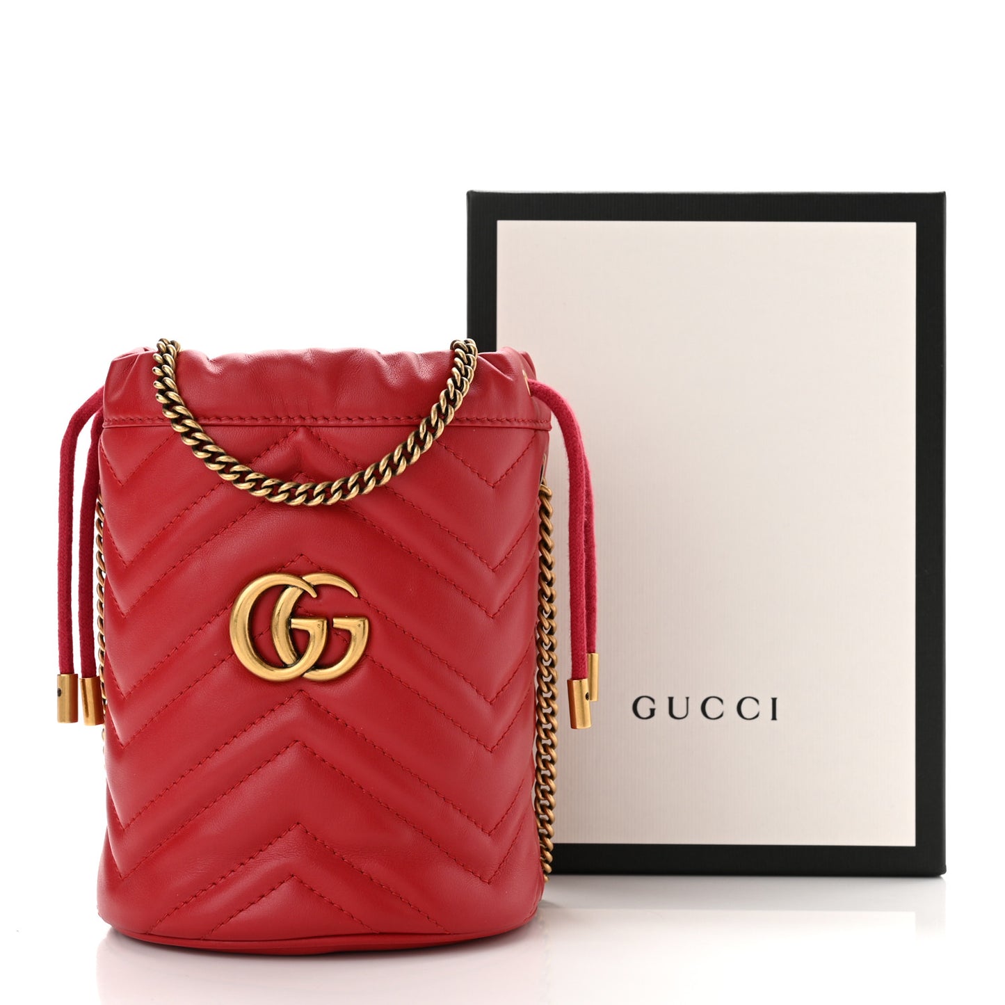Calfskin Matelasse Mini GG Marmont 2.0 Bucket Bag Hibiscus Red