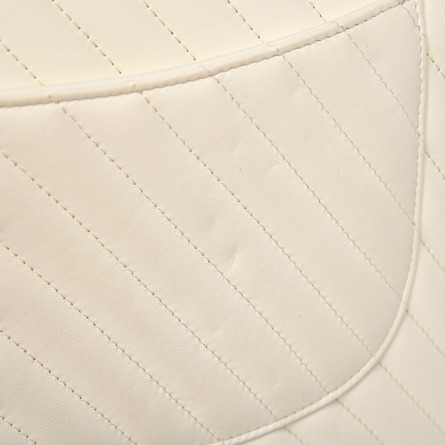 Lambskin Chevron Quilted Jumbo Double Flap White