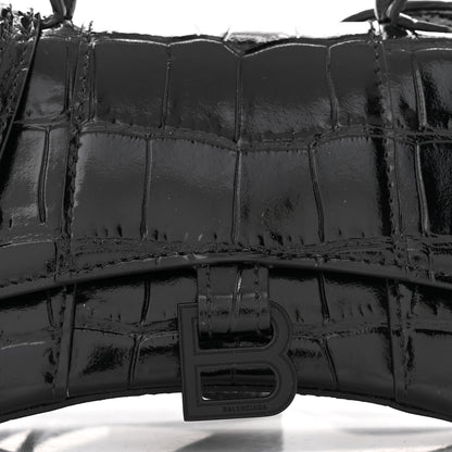Balenciaga Shiny Calfskin Monochrome Crocodile Embossed Hourglass Top Handle Bag Mini Black 9 of 11