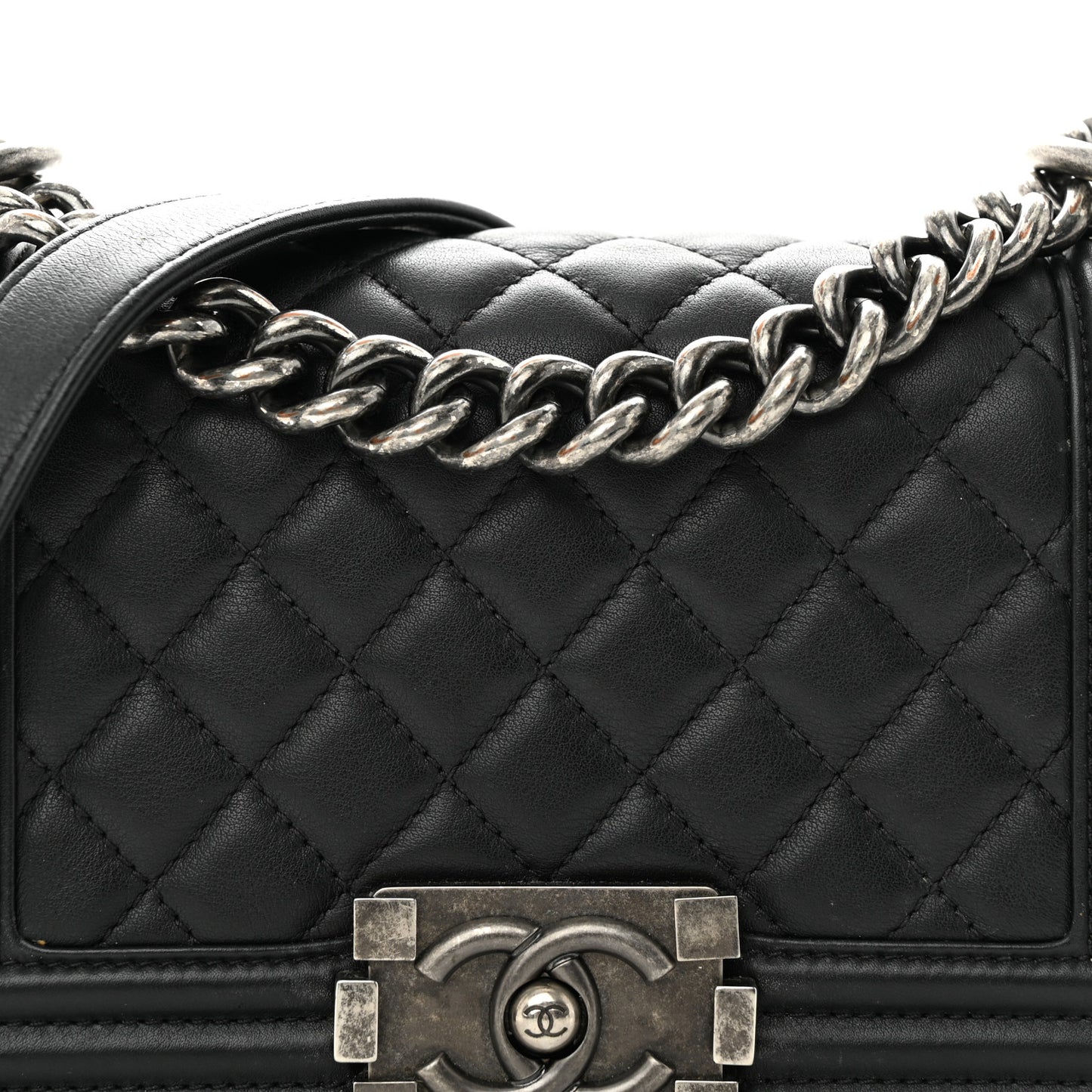 Calfskin Quilted Small Boy Flap Black